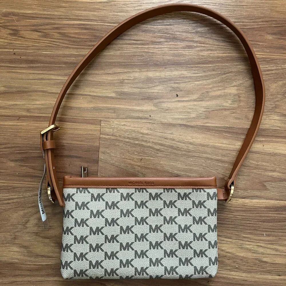 NWT Michael Kors brown and cream-colored belt bag